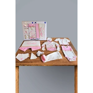 Hastane Çıkışı 10 Parça Pembe Kedili Yenidoğan Kız Bebek Kıyafeti