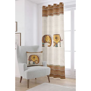 Cango Home Krem Etnik Fil Desenli Dijital Baskılı Perde CGH1256-2-PR