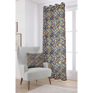 Cango Home Lacivert Retro Vintage Desenli Dijital Baskılı Perde OTYK023-PR