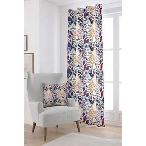 Cango Home Krem Mavi Etnik Motif Desenli Dijital Baskılı Perde CGH613-PR