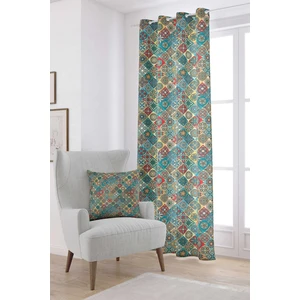Cango Home Yeşil Çok Renkli Retro Vintage Desenli Dijital Baskılı Perde OTYK017-PR
