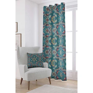 Cango Home Yeşil Turuncu Retro Vintage Desenli Dijital Baskılı Perdeı OTYK634-PR
