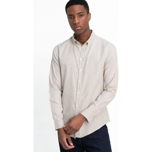 Slim Fit Uzun Kol Biyeli Yaka Düğmeli Keten Erkek Gömlek - Tudors