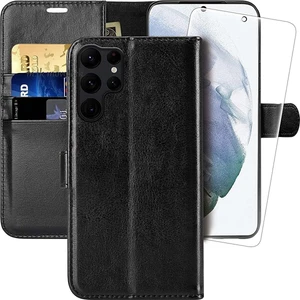 M.TK Moveteck Samsung Galaxy S23 Ultra Uyumlu Cüzdan Kılıf Kamera Korumalı Kapaklı Standlı Kartvizit Bölmeli ve Ekran Koruyucu Set