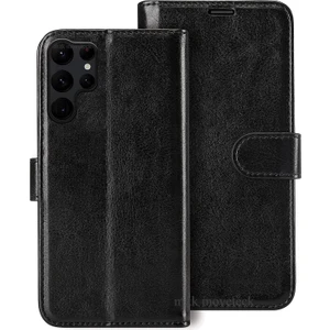 M.TK Moveteck Samsung Galaxy S23 Ultra Cüzdan Kılıf Kamera Korumalı Kapaklı Standlı Kartvizit Bölmeli Deri Dokulu Ön Arka Korumalı Kapak