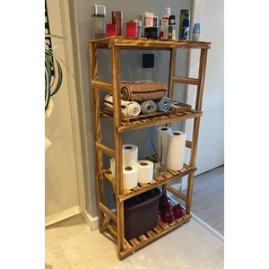 Masif Ahşap Dekoratif 4 Raflı Banyo Rafı Cevizxl