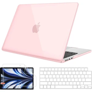Apple MacBook Air 13.6 inç A2681 A3113 A3240 M2 M3 M4 ile Uyumlu Parlak Kılıf - Şeffaf Klavye Kılıfı - Ekran Koruyucu Film