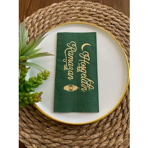 Gold Yaldızlı Yeşil Hoş Geldin Ramazan Peçete 16 Lı