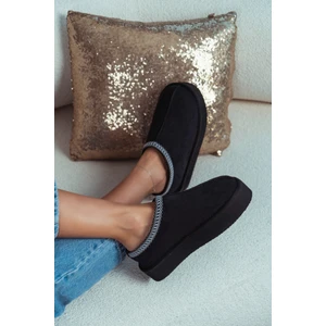 Nişantaşı Shoes Sweet Siyah Süet Içi Kürklü Düz Taban Sabo Ev Terliği