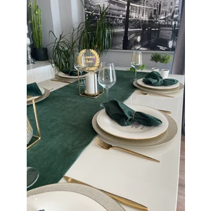Decamor Home Kadife Dokulu Dertsiz Koyu Yeşil Uzun Runner Yılbaşı Özel Masası