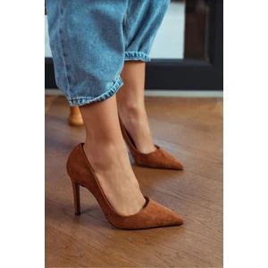 Nişantaşı Shoes Vanessa Kahve Süet Sivri Burun Kadın Stiletto