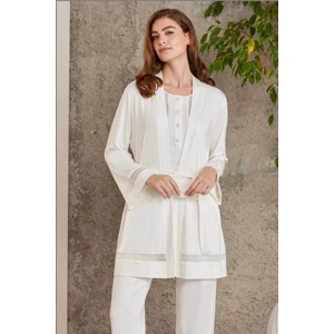 Pierre Cardin 2800 Kadın Penye Dantelli Sabahlıklı Pijama Takım-Ekru