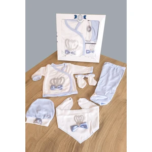 Mavi Kedili Hastane Çıkışı 5 Parça Yenidoğan Erkek Bebek Kıyafeti