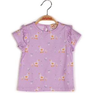 Kız Bebek Ördek Baskılı Kısa Kollu T-Shirt