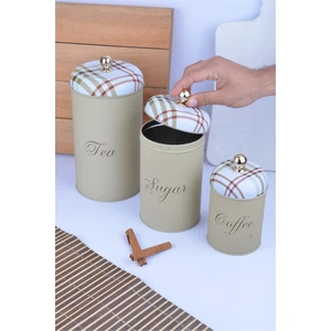 3 Boy Saklama Kabı Gold Kulplu Desenli Metal Çay Kahve Şekerlik