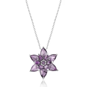 Stil Love Gümüş Mor Lotus Çiçeği Kadın Kolye