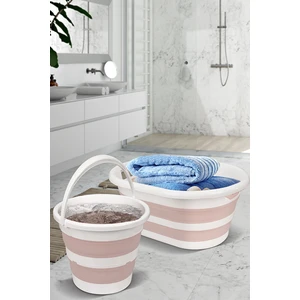2'li Set Katlanabilir Çamaşır Sepeti Katlanabilir Akordiyon Su Kovası Temizlik Seti Pembe