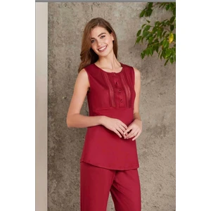 Pierre Cardin 2800 Kadın Penye Dantelli Sabahlıklı Pijama Takım-Bordo