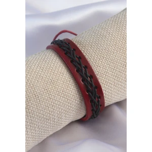 Bordo Renk Siyah Ipli Deri Erkek Bileklik