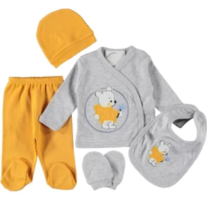 Baby Kids Colors  Bebe Gri Yıldızlı Ayıcık Lüks Hastane Çıkışı Zıbın Set Yeni Doğan