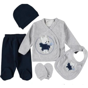 Baby Kids Colors Bebe Gri Yıldızlı Ayıcık Lüks Hastane Çıkışı Zıbın Set Yeni Doğan