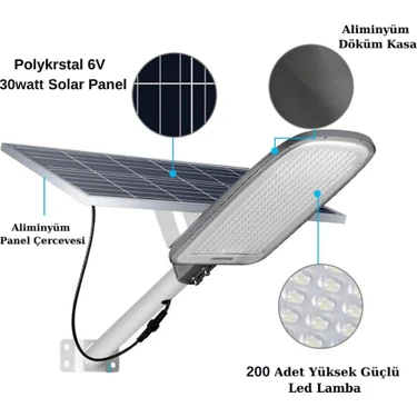 Forlife 300WATT Harici Panelli Güneş Enerjili Sabit Yanabilen Lifepo4 Bataryalı Solar Sokak