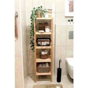 Ahşap 5 Raflı Açık Banyo Dolabı Banyo Düzenleyici Raf