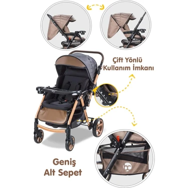 Baby Care Combo Maxi Pro Gold Çift Yönlü Bebek Arabası 0-18 kg Taşıma Kapasitesi ile Ergonomik