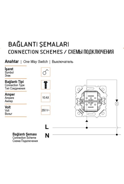 Tenda Selene Anahtar - Beyaz ( Çerçeve Hariç ) 3 Adet