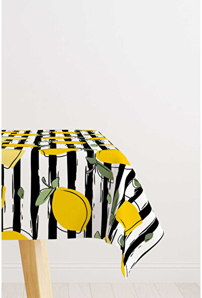 Cango Home Beyaz Sarı Limon Desenli Dijital Baskılı Masa Örtüsü OYTYK912-MS