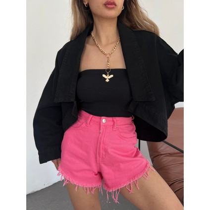 Kadın Uzun Kollu Oversize Bolero Kot Ceket Siyah
