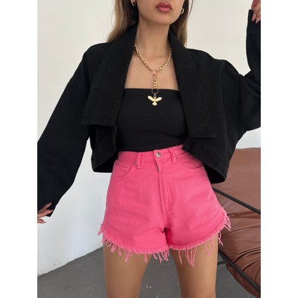 Kadın Uzun Kollu Oversize Bolero Kot Ceket Siyah