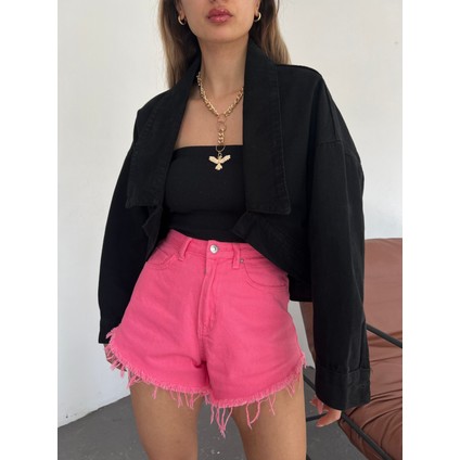 Kadın Uzun Kollu Oversize Bolero Kot Ceket Siyah