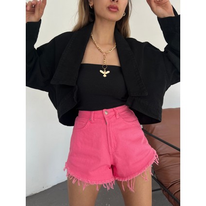 Kadın Uzun Kollu Oversize Bolero Kot Ceket Siyah