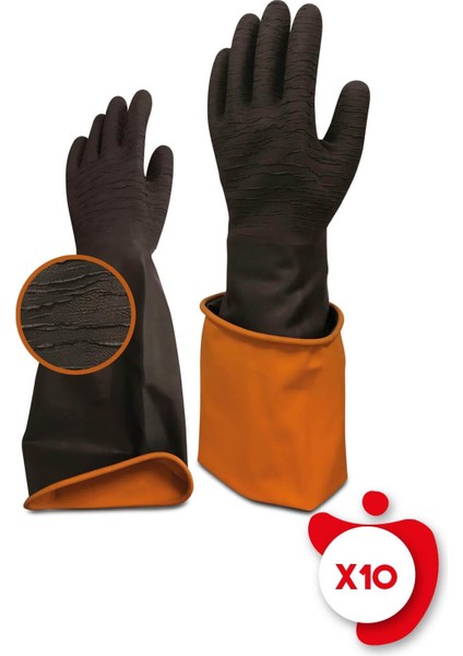 Korun Tırtıklı 45 cm Uzun Siyah İş Eldiveni 10 Paket