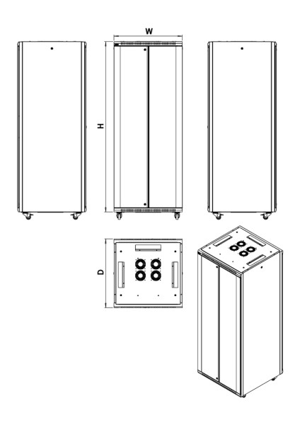 26U 19" Mıtra Foptek 800X600X1342 Lın-Xn Serısı Dıkılı Tıp Kabınet On Cam / Arka Metal Kapak W:800MM D:600MM