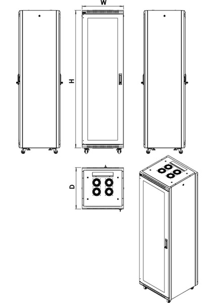 36U 19" Mıtra Foptek 600X1000X1786 Lın-Xs Serısı Server Kabınet W:600MM D:1000MM On/arka %63 Perfore Kapak