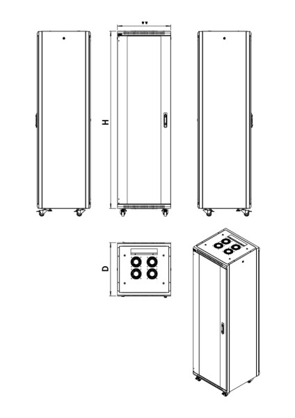 12U 19" Mıtra Foptek 600X800X719 Lın-Xn Serısı Dıkılı Tıp Kabınet On Cam / Arka Metal Kapak W:600MM D:800MM