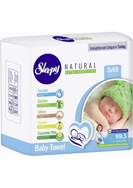Islak Havlu 3 x 60'lı Natural Bebek