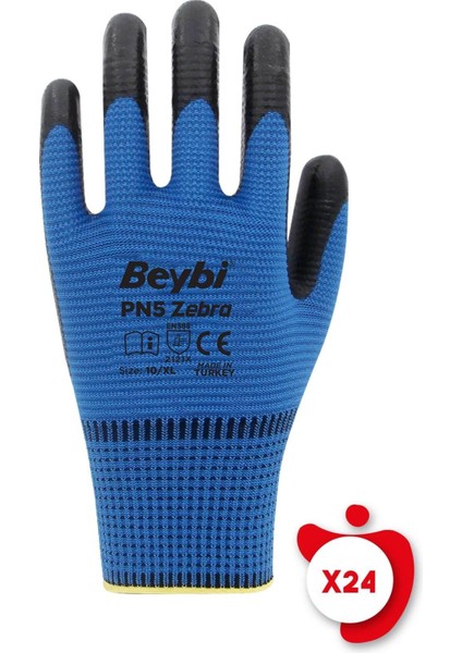 Pn5 Zebra Mavi Polyester Örme Nitril İş Eldiveni 9 Beden 24 Çift