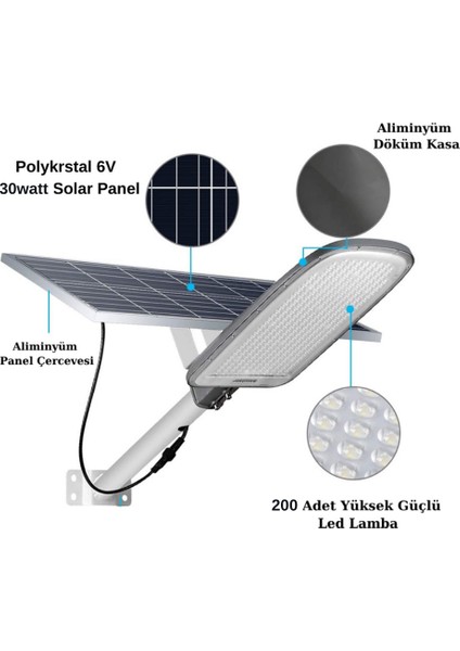 Forlife 300WATT Harici Panelli Güneş Enerjili Sabit Yanabilen Lifepo4 Bataryalı Solar Sokak Lambası