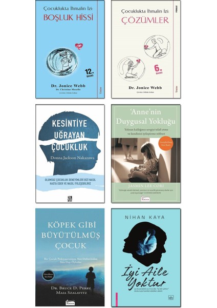 Çocuklukta İhmalin İzi : Boşluk Hissi + Çözümler + Kesintiye Uğrayan Çocukluk + Anne’nin Duygusal Yokluğu + Köpek Gibi Büyütülmüş Çocuk + İyi Aile Yoktur – 6’lı Ebeveyn Kitap Seti
