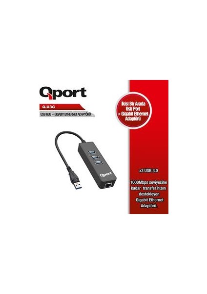 Q-U3G Usb3.0 To 3 Port USB + RJ45 Ethernet Hub