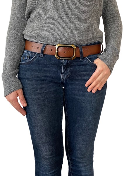 Deri, Efsane Gold Fırçalı Tokalı, Kahverengi Kadın Kot Kemeri 4 cm modelleri