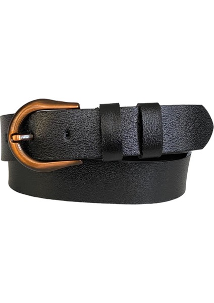 Deri, Efsane Bakır Rengi Tokalı, Siyah Kadın Kot Kemeri 4 cm