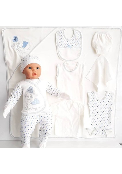 11LI Hastane Çıkışı Zıbın Set Mavi Tavşan