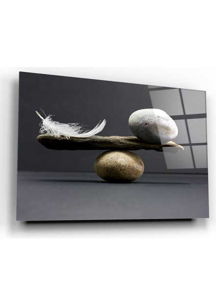 Taş ve Tüy Dengesi Dekoratif Cam Tablo