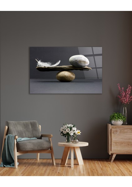 Taş ve Tüy Dengesi Dekoratif Cam Tablo modelleri