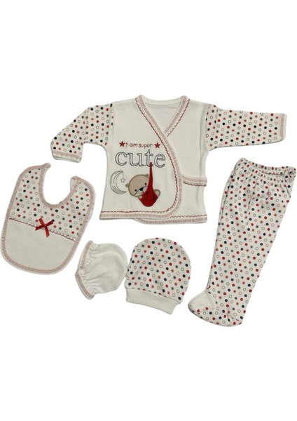 5 Parca Yeni Dogan Hastane Cıkışı Zıbın Set Kırmızı T Cute