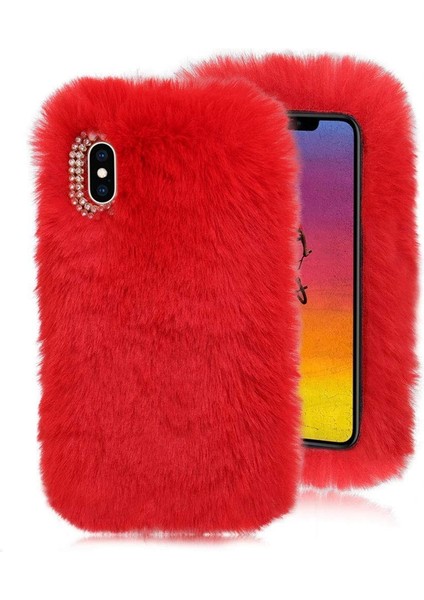 Omix X600 Uyumlu Kılıf Peluş Tüylü Swarovski Taşlı Pofuduk Silikon Kapak Tpu